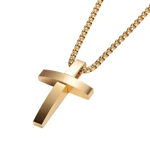 meberg Karma NH10469964 Halskette mit Kreuz Gold Herren Edelstahl 60 cm Kette Herrenschmuck Edelstahlkette Männer Herrenhalskette Geschenk für Ihn Kreuzkette