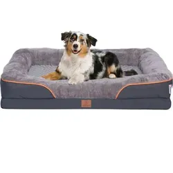 Orthopädisches Premium Hundebett mit Egg Foam, Hundesofa, Hundekissen, waschbar, flauschig, Bezug abnehmbar, waschbar, 106 x 81 x 17 cm, Hellgrau ... - Grau