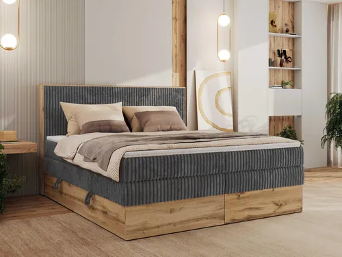 MKS MEBLE Boxspringbett WOOD CLASSIC KING, Doppelbett mit Stauraum - Boxspringbett mit 7-Zonen Taschenfederkern-Matratzen für optimalen Liegekomfort, inklusive Topper und praktischen Bettkästen für zusätzlichen Stauraum. Erleben Sie erholsamen Schlaf in modernem Design.