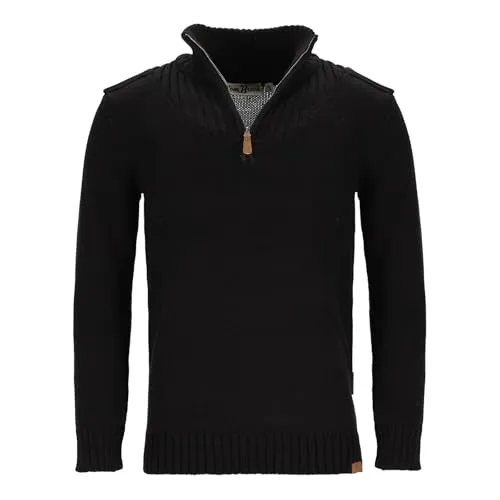 tomBrook Herren Strick-Troyer Unifarben - Troyer-Pullover Strickpullover mit Stehkragen und Reißverschluss in Black Größe L