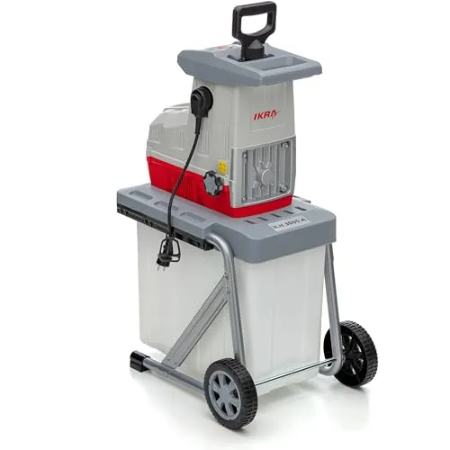 IKRA 81002880 Elektro Gartenhäcksler ILH 3000 A - Häcksler & Mulcher mit starkem 3.000 Watt Motor, leise und wartungsarm, ideal für Aststärken bis 44mm, inklusive großer 60 Liter Fangbox und praktischen Tragegriff.
