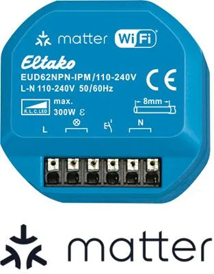 Eltako Dimmaktor EUD62NPN-IPM 110-240V - Smart Home Dimmaktor mit Wi-Fi, Matter-zertifiziert und REST-API. Ideal für die smarte Steuerung dimmbarer 230V-LED-Lampen bis 300W.