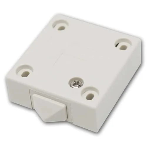 Türkontaktschalter für Möbelbeleuchtung – LED Tür-Druckschalter 230V/2A, 1-polig, weiß, eckig – Automatischer Ein/Aus Schalter für Schrank & Vitrine