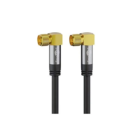 Goobay 70578 Antennenkabel 3m / 90 Grad F Stecker auf 90 Grad F Stecker / SAT Kabel 135 dB Koaxialkabel OFC Satellitenkabel / 4fach geschirmt TV Kabel / Schwarz / Fernsehkabel 3m
