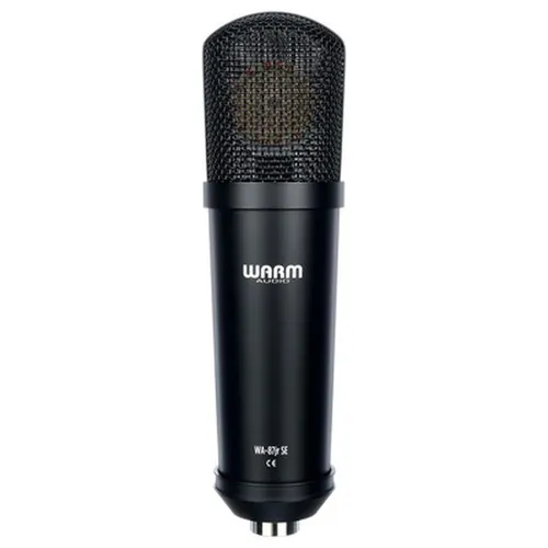 Warm Audio WA-87jr SE Black Mikrofon - Großmembran-Kondensatormikrofon mit Nierencharakteristik, voll diskretem Signalweg und herausragendem Dynamikumfang von 116 dBA – ideal für professionelle Aufnahmen.