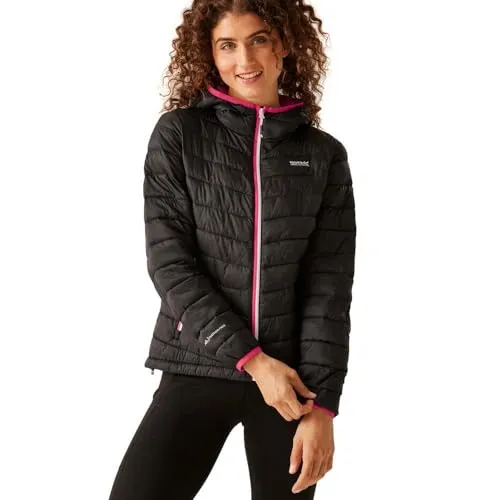 Regatta Damen Women's Hooded Hillpack II Jacket Damen Hillpack II Packaway Wattierter Mantel mit Kapuze, Black(PPotn),