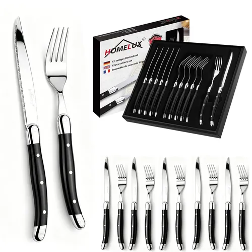 12-teilig Besteckset 6 Personen Edelstahl Steakbesteck Essbesteck Messer Set