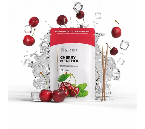Wunder Zahnstocher Mundpflegecenter mit Geschmack Kirsch-Menthol - 100er Refillpack im Nachfüllbeutel, frischer Atem - Alternative zu Kaugummi - zuckerfrei & kalorienfrei