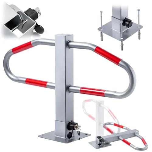 KADAX Parkplatzsperre klappbar, Parkpfosten aus Stahl, klappbare Parkbügel, Parksperre mit Zylinderschloss, Absperrpfosten, Parkplatz Absperrung (74x46.5cm)