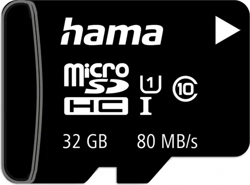 Hama microSDHC Karte 32GB - Hochgeschwindigkeits-Speicher mit 80MB/s für Full HD Videos, inkl. SD-Adapter, ideal für Smartphones und Kameras