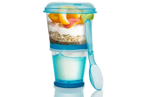 Goods+Gadgets Aufbewahrungsbecher GOODS+GADGETS Müsli To-Go Becher 2in1 mit Kühlfach & Klapp-Löffel, (Milchkühlfach & Klapp-Löffel), Joghurt 2-Go Reise-Becher