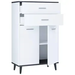 Elegante Kommode Landos 60x97 cm in Anthrazit/Weiß - Moderne Kommode in Anthrazit und Weiß mit 2 Türen und 2 Laden für optimalen Stauraum. Pflegeleichte Oberfläche und flexible Aufstellungsmöglichkeiten machen sie ideal für Ihr Zuhause.