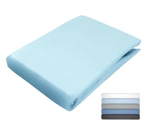 JACK Uni Spannbettlaken Satin 100x200 / 140x200 / 180x200 cm einfarbig Spannbetttuch viele Farben, Farbe:Hellblau, Größe:140x200cm Spannbettlaken