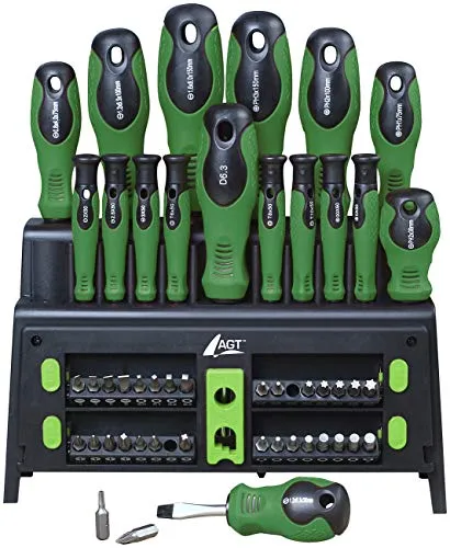 AGT Professional Werkzeuge: 50-teiliges Schraubendreher- und Bit-Set mit Wandhalterung (Kreuzschlitzschraubendreher, Torx-Schraubendreher-Bit-Set, Uhrmacherwerkzeug Sets)