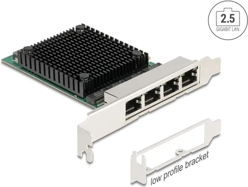 Delock PCI Express x4 Netzwerkkarte 2,5 Gigabit LAN - Netzwerkkarte mit 4 x RJ45 Anschlüssen für superschnelle 2,5 Gigabit Verbindungen, ideal für Gaming und Multimedia-Anwendungen.