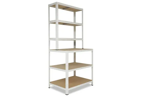 shelfplaza Schwerlastregal HOME 190x100x60cm - Schwerlastregal mit Werkbank, ideal für Werkstätten und Garagen, bietet 145 kg Traglast pro Boden und sorgt für professionelle Ordnung.