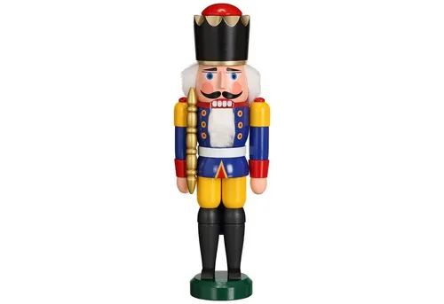 Nußknacker König blau-gelb in blau von Seiffener Volkskunst