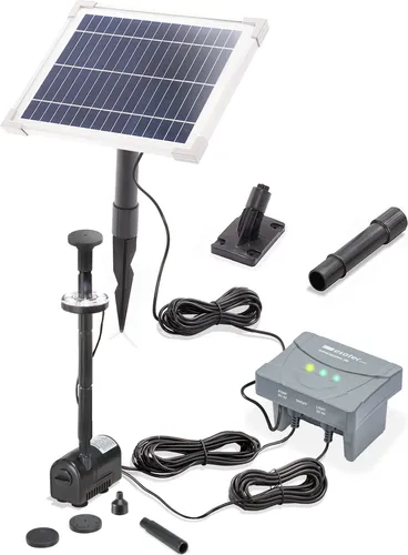 esotec Solar Teichpumpenset 6/220 LED außen - Wasserpumpen für Teich und Garten, mit LED-Lichtring und leistungsstarker LiFePo4 Akku für bis zu 23 Stunden Betrieb auch ohne Sonne. Verwandeln Sie Ihren Garten in eine Entspannungsoase!