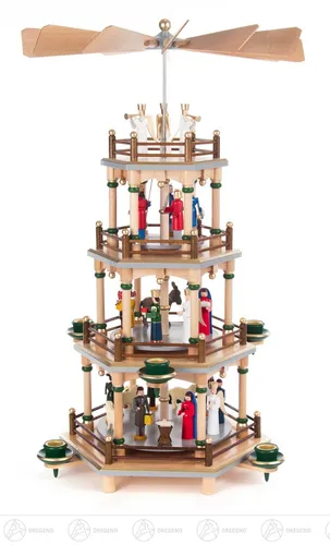 Pyramide Christi Geburt natur 3-stöckig für Kerzen