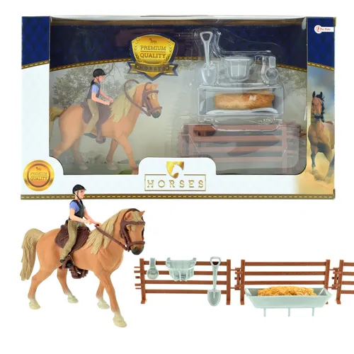 Toi Toys Pferd mit Reiter und Zubehör - Tierfiguren Spielset, kreatives Spielvergnügen für kleine Pferdefans