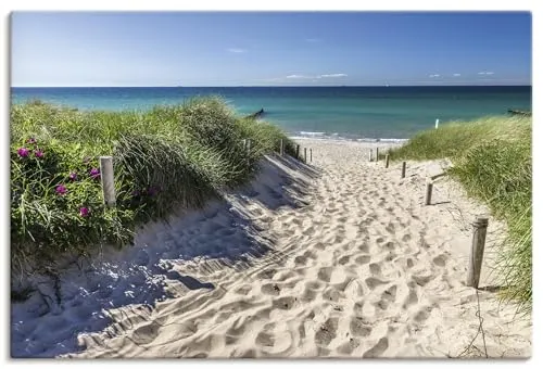 ARTLAND Wanddeko Leinwand Bilder Wandbild 90x60 cm Landschaftsbilder Ostsee Strand Küste Dünen Gräser Meer U2IX