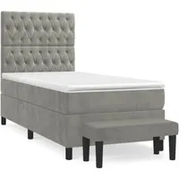 vidaXL Boxspringbett mit Matratze Hellgrau 90x190 cm Samt - Elegantes Boxspringbett mit höhenverstellbarem Kopfteil für optimalen Schlafkomfort. Ideal für Rücken- und Bauchschläfer, inklusive hautfreundlicher Matratzenauflage.