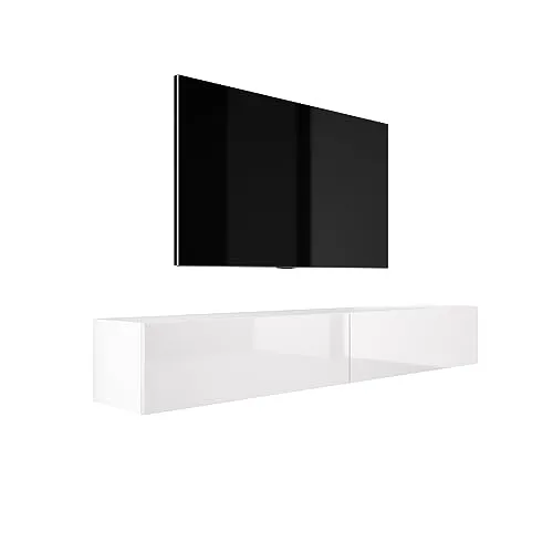 3E 3xE living.com Hängendes TV- Schrank (B: 2 X 100 cm, H: 34 cm, T: 32 cm) in Weiß Matt & Weiß Hochglanz