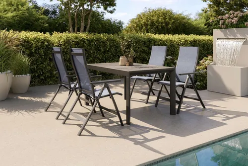 SIENA GARDEN Silva Garten-Essgruppe mit 4 Klappstühlen – Eleganz für Ihren Außenbereich - Hochwertige SIENA GARDEN Silva Garten-Essgruppe mit modernem Esstisch (140 x 90 cm) und 4 Klappstühlen. Robust, pflegeleicht und ideal für gemütliche Stunden im Freien.