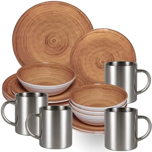 Melamin Geschirr Set Braun für 4 Personen