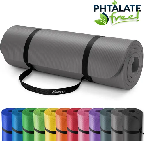 TRESKO Yogamatte Phthalatfrei - Rutschfeste Fitnessmatte mit Tragegurt - Sportmatte für Yoga, Pilates und Fitness, phthalatfrei und gelenkschonend mit rutschfester Oberfläche für sicheren Stand.