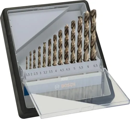 Bosch 13x PRO Stainless Steel HSS-Co Spiralbohrer-Set - 13-tlg., ideal für Stahl und Edelstahl, perfekt zum Vorbohren von Profilen und Trägern