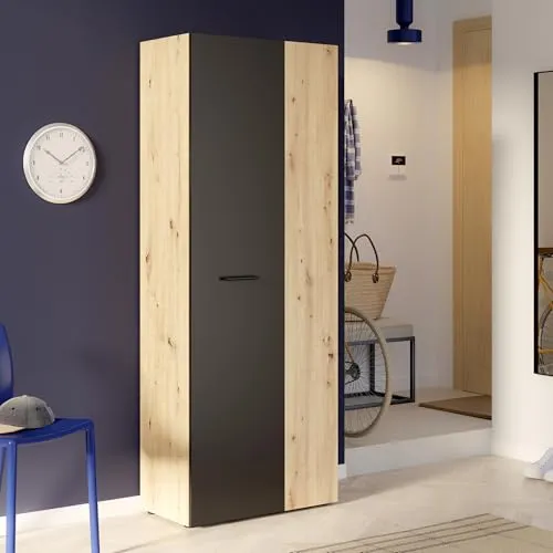 FORTE NET106 Schuhschrank 70, platzsparend und modern - Schuhschrank mit Soft-Close-Mechanismus, ideal für Eingangsbereiche oder Flure, in elegantem Schwarz mit Artisan Eiche Dekor. Schlankes Design für mehr Stauraum.