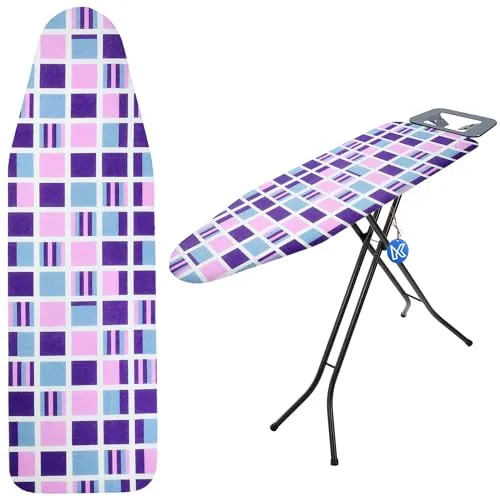 KADAX Bügelbrettbezug mit Kordelzug, Robuster Bügeltischbezug für knitterfreies Bügeln, Universelle Bügelbrett- Abdeckung, Ersatzbügeltischbezug (Rosa Quadrate, 126x45cm)