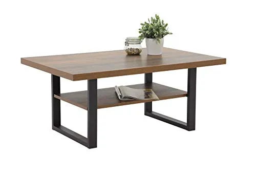 HELA Couchtisch ANTON, braun|schwarz mit Stauraum - Stylischer Couchtisch mit fest montierter Tischplatte und praktischem Ablageboden. Ideal für jedes Wohnzimmer. Hergestellt in Europa, pflegeleicht und robust.