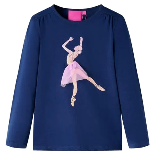 Kinder Langarmshirt Ballerina Langarm T-Shirt Jungen Kindershirt Marineblau 116
