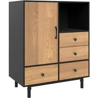Costway Freistehender Kommode Seitenschrank Schwarz 80 x 45,5 cm - Eleganter Aufbewahrungsschrank mit 4 Schubladen und einem offenen Fach, ideal für einen ordentlichen Raum. Robuste Bauweise mit 120 kg Tragkraft und leisen, sanft schließenden Türen.