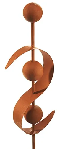 Kobolo Gartenstecker Rusty Wave, 100 cm, braun, Metall in Rostoptik, dekorativer Kugelstecker mit Wellenform, wetterfest & stabil, stilvolle Gartendeko für Beet, Rasen, Balkon & Terrasse