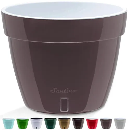 Santino ASTI 27CM Selbstwässernder Blumentopf mit Wasserstandsanzeiger - Rund Premium Qualität Innen Blumentopf für Anlagen, Blumen, Kräuter (Ø 27 cm, H 21 cm, 9L - Shade/White)