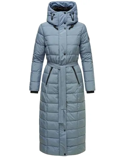 Navahoo Damen Wintermantel Warmer Steppmantel lang mit Kapuze und Taillengürtel Das Teil XIV Stormy Blue Gr. 3XL