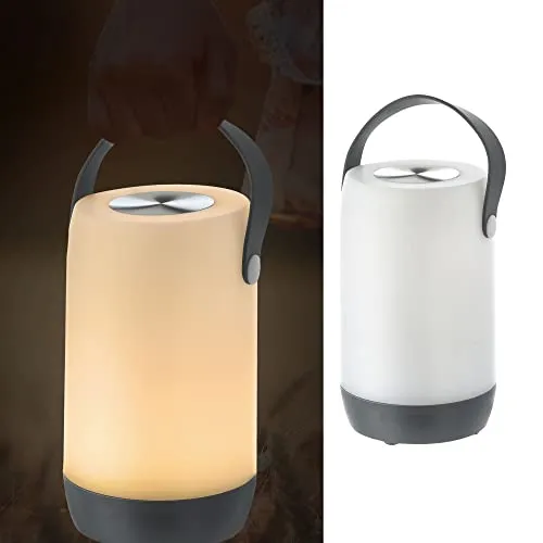 LED Leuchte Touchfunktion | Zeltlampe | H19cm grau weiß Outdoor IP44 akkubetrieben | Henkellampe Gartenlampe (1 x LED Leuchte grau/weiß)