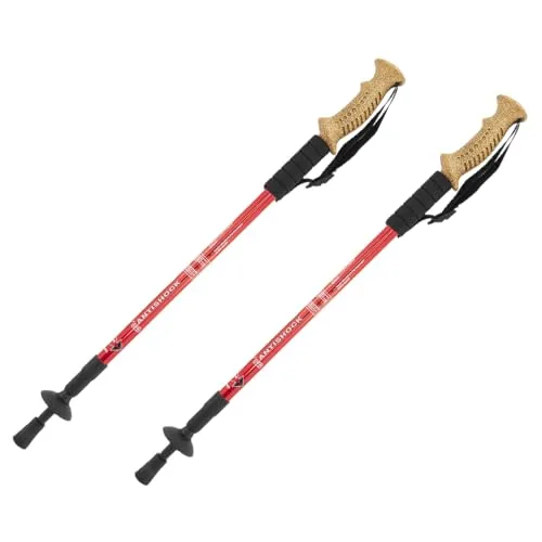 MidGard Nordic Walking Stock Teleskop Antischock Wanderstöcke aus Aluminiumlegierung mit Korkgriff & Dämpfung verstellbar in der Länge 65-135 cm Rot 2 STK.