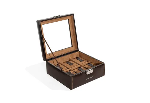 Friedrich23 Uhrenbox Bond für 6 Uhren - Hochwertige Uhrenbox von Friedrich23 aus Feinsynthetik mit Glasdeckel, ideal zum stilvollen Aufbewahren und Präsentieren Ihrer Uhren.