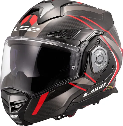 LS2 FF901 Advant X Carbon Future II Modularhelm - Schwarz/Grau/Rosso - XL - Motorradhelm mit fortschrittlicher Carbon-Technologie, extrem leicht und sicher. Ideal für alle Wetterbedingungen, bietet höchsten Komfort und Schutz durch hypoallergene Materialien und innovatives Belüftungssystem.