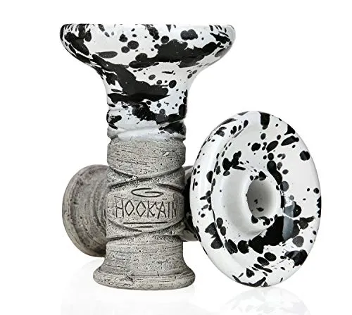 Hookain LiT LiP Phunnel Fette Q Shisha Kopf mit einzigartigem Kuhflecken-Design | Weiß-Schwarz gesprenkelt | 12-16g Fassungsvermögen | Kompatibel mit allen HMDs