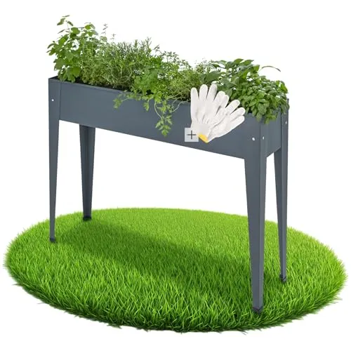 tectake® Hochbeet Metall - Praktisches Blumenkasten für Garten & Balkon - Hochbeet-Kit mit eleganten Füßen für rückenschonendes Gärtnern. Ideal als Frühbeet oder Kräuterbeet, wetterfest und stabil für langfristigen Einsatz.