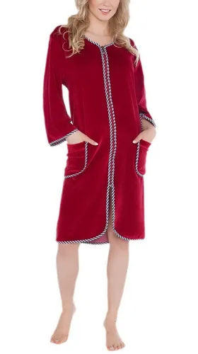 Aquarti Damen Velours Bademantel XL - Weinroter Kurzbademantel aus 80% Baumwolle und 20% Polyester, ideal für gemütliche Stunden zu Hause.
