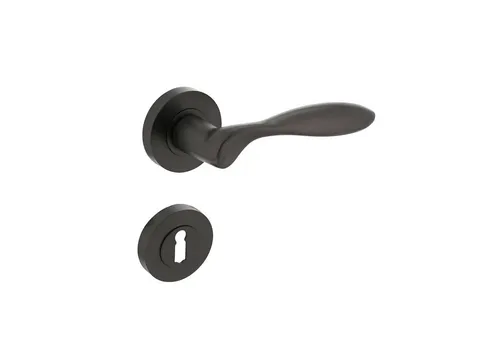 WIR elektronik Drückergarnitur Johanna, geschwungene, gedrehte Klinkenform, Zamak, Buntbart, Drücker außen, Türklinken, Komplett-Set, versch. Farben, Verdeckte Verschraubung, Drücker mit Rückholfeder