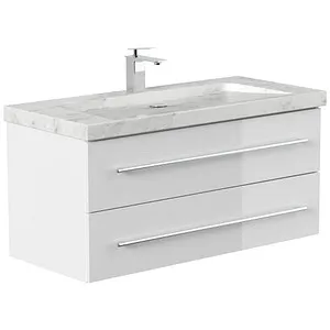 Badmöbel Marmor Carrara White YAMO 100 cm - Waschbecken mit edlem Marmor-Naturstein und hochglänzender Oberfläche, ideal für ein stilvolles Badezimmer. SoftClose Schubladen für leises Schließen.