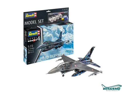Revell 63844 Model Set Lockheed Martin F-16D Tigermeet 2014 - Originalgetreues Modellflugzeug 1:72, detailreiche Nachbildung mit TigerMeet-Lackierung und umfangreichem Zubehör für Fortgeschrittene