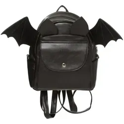 Banned Alternative Mini-Rucksack Damen Fledermaus schwarz - Stylischer Mini-Rucksack für Damen mit abnehmbaren Fledermausflügeln, ideal für Gothic-Fans. Hochwertiges Kunstleder, mehrere Fächer und verstellbare Schulterriemen bieten Funktionalität und einzigartigen Look.